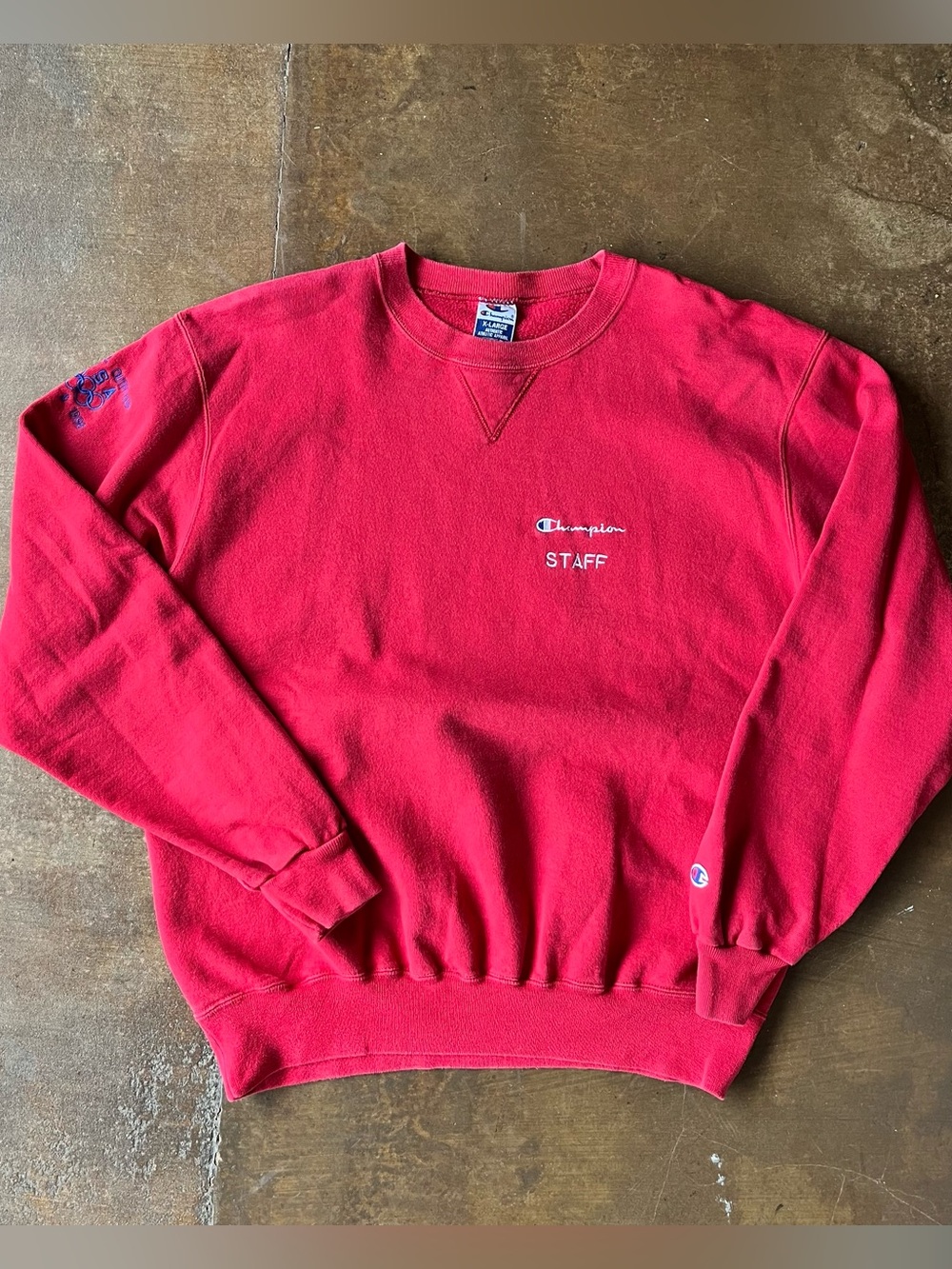 Vintage 1996 Champion Atlanta Olympics Embroidered Red Fleece Sweatshirt XL